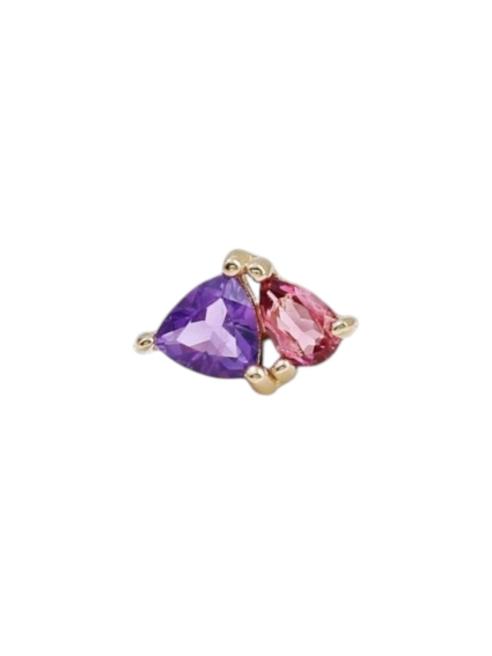 14K Solid Gold Amethyst Tourmaline Triangle Stud